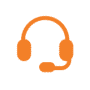 Ícone laranja de fone de ouvido com microfone em fundo cinza claro, simbolizando o suporte ao cliente da Tecnogera.